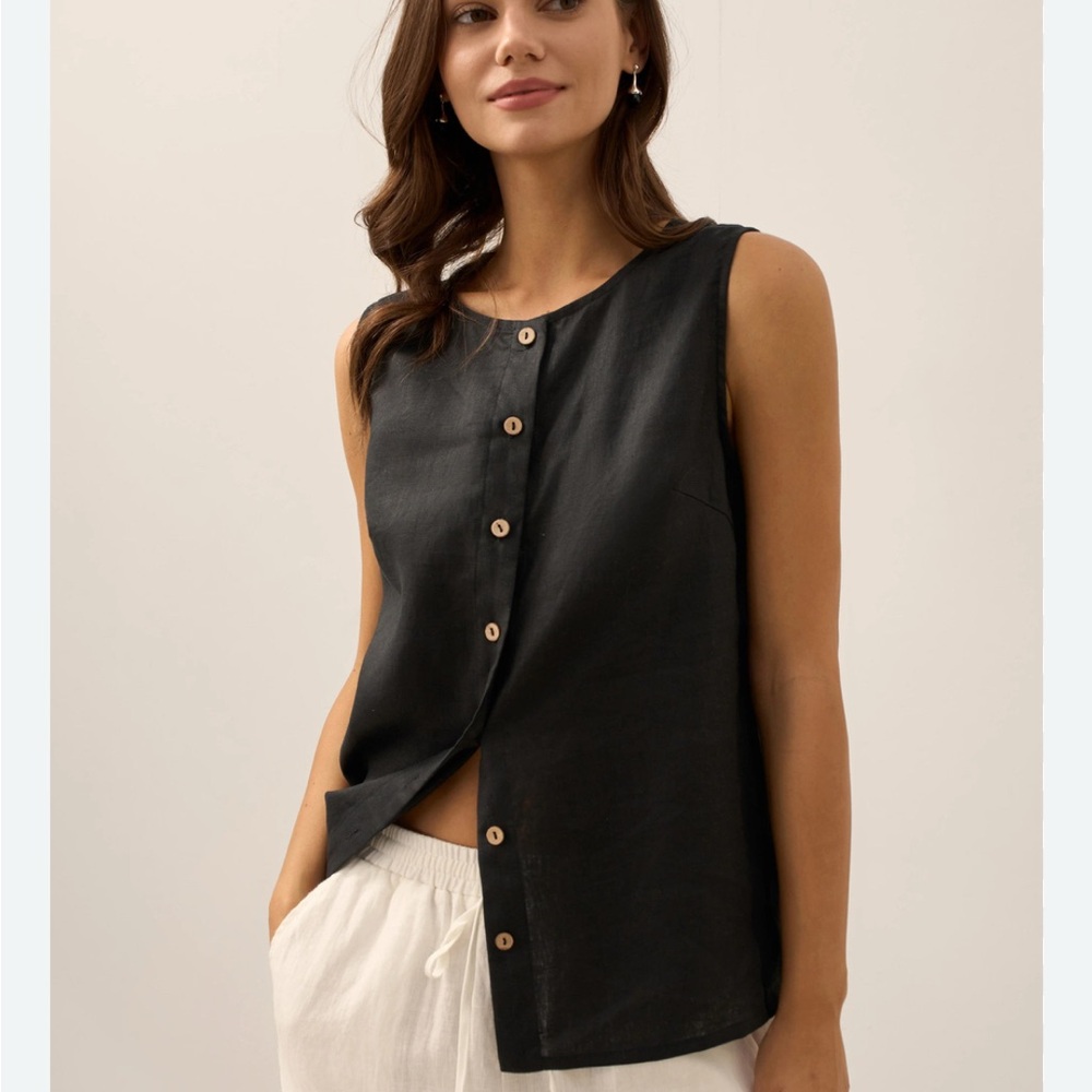 Lintico 100% Linen Buttons Down Tank Top ERIN. NWT